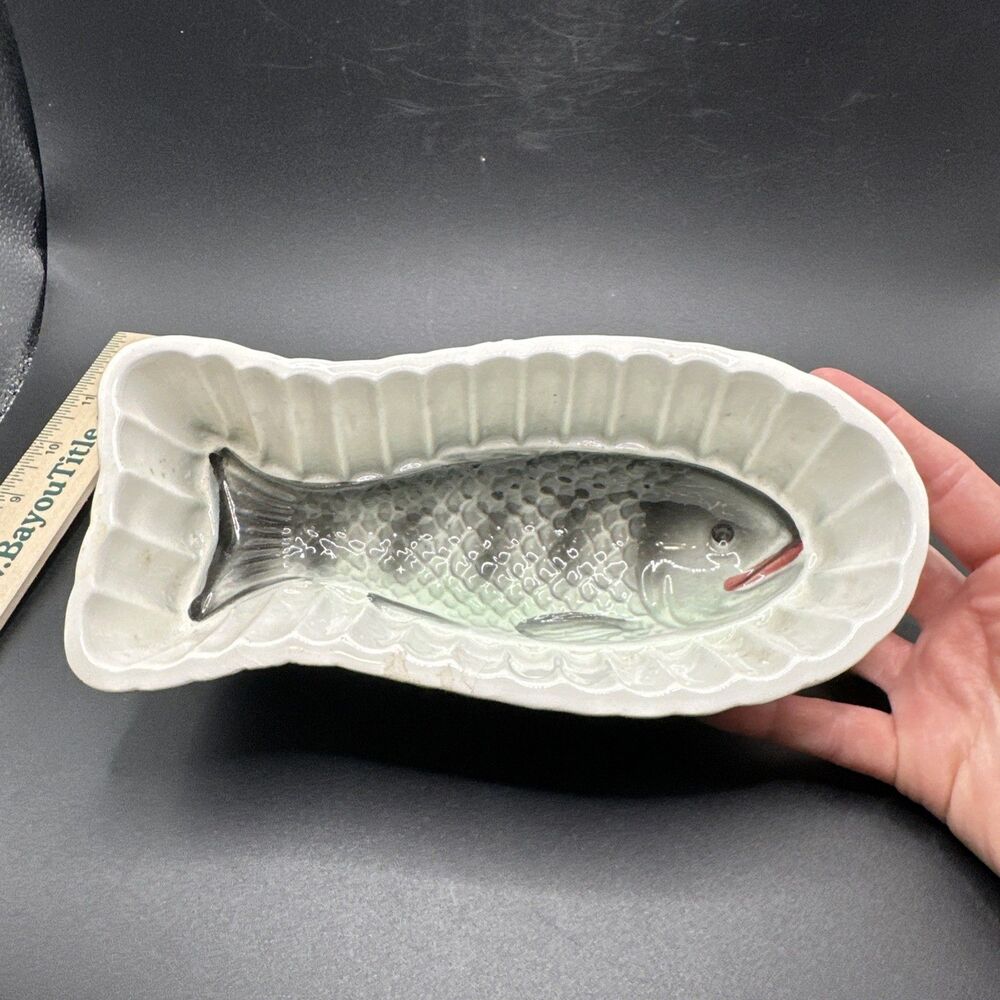 Vintage Elsterwerda Porcelain Fish Bowl Mold / Wall Hanging Painted 8" Long